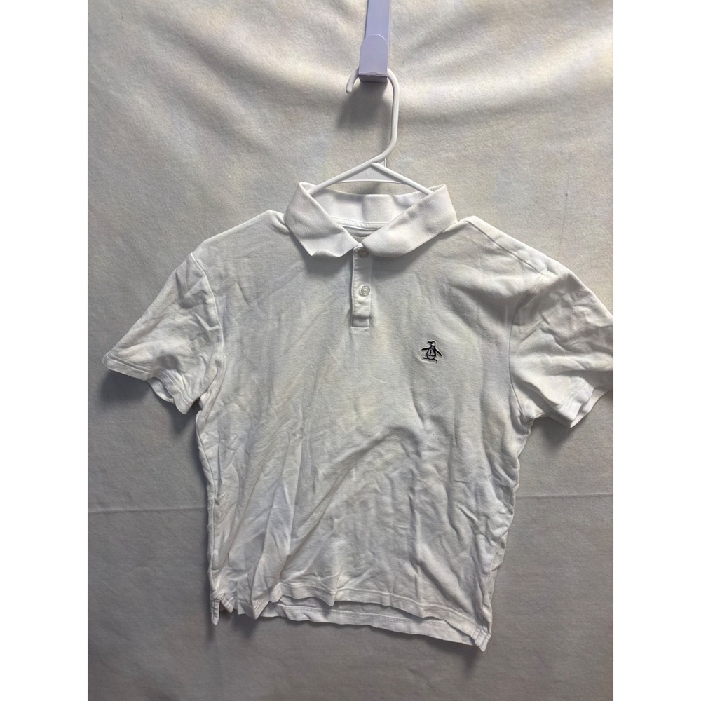 Original Penguin White Polo Shirt youth S Cotton Short Sleeve Button-Up Casual